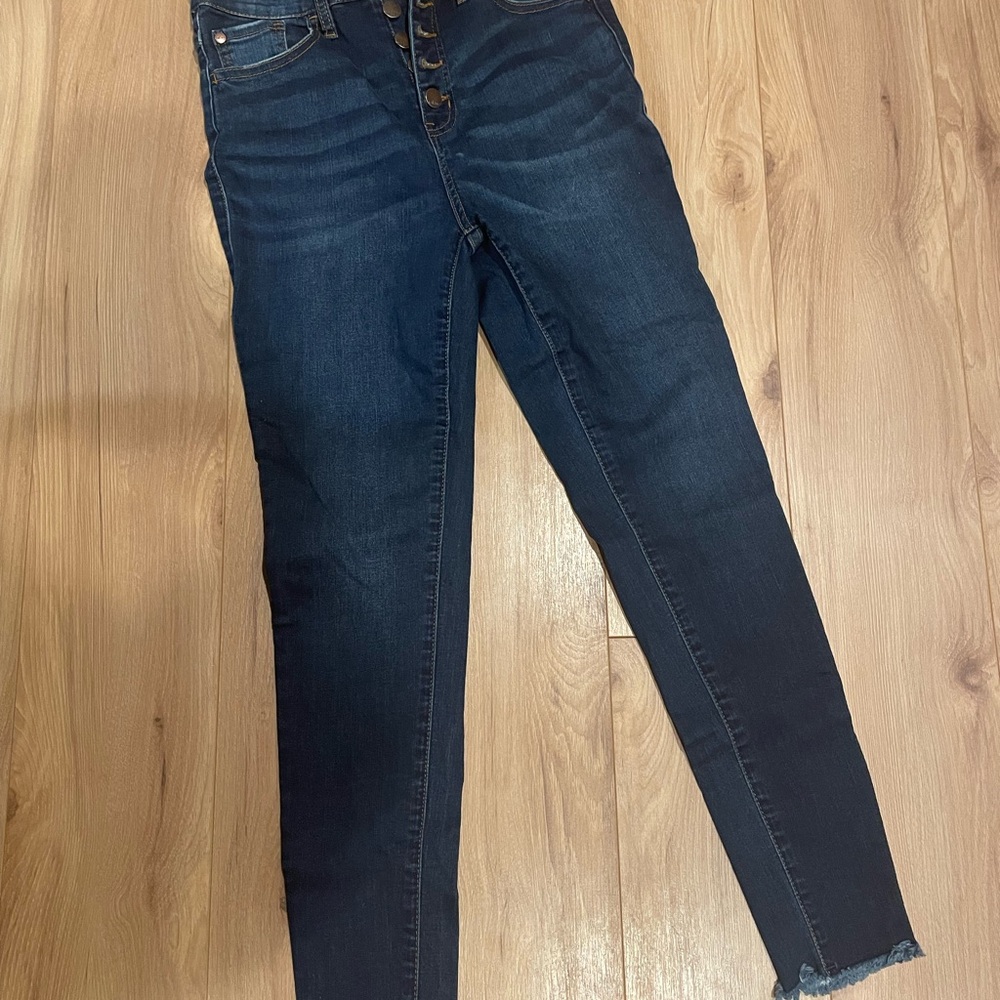 Women's High Rise Button-Fly Jeans - Dark Blue